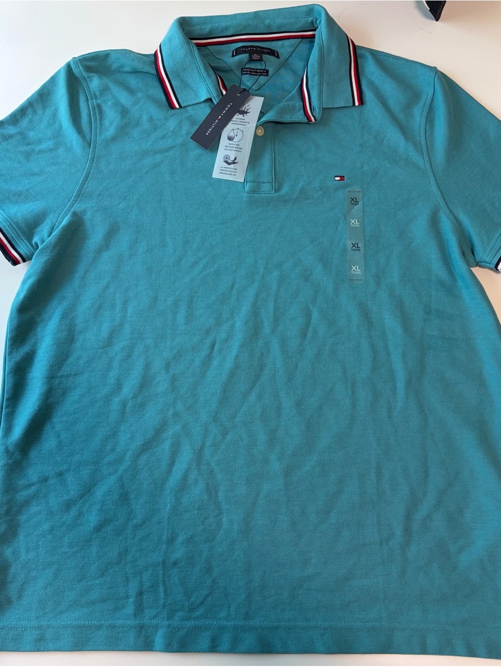 Tommy Hilfiger Men’s Teal Polo with Red, White & Navy Trim